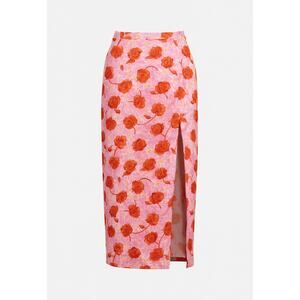 Topshop ASOS Pink Floral Midi Skirt Sz 2 Side Slit